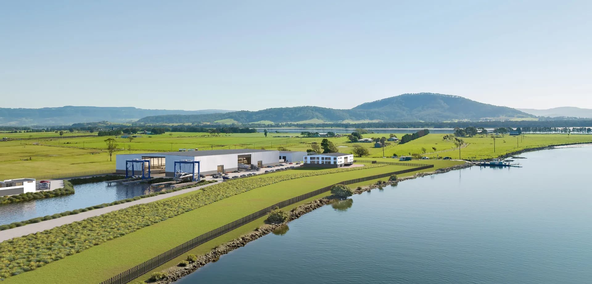 Aerial artist impression of the East Coast Marine Centre waterfront precinct
