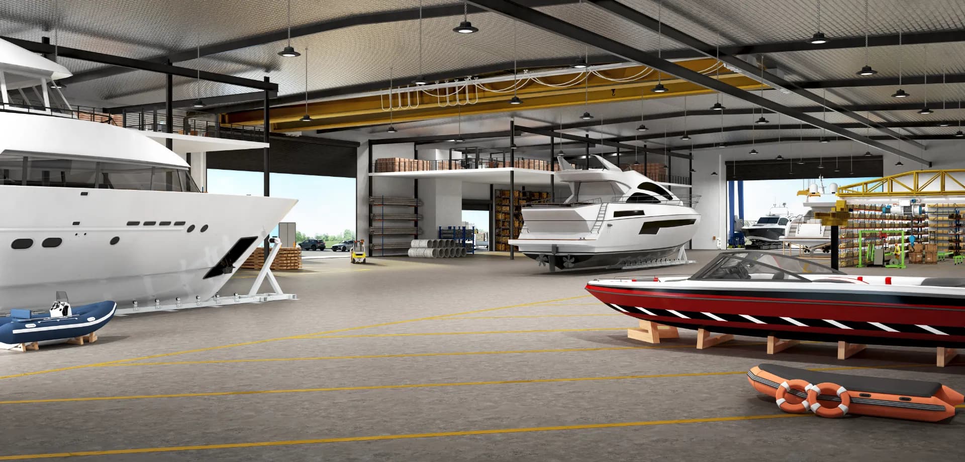Artist impression of covered marine servicing workshops